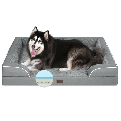 Casa Paw XXL-Hundebett aus Memory-Schaum mit Nackenrolle, kühlendes Hundebett für extra große Hunde, wasserdicht, orthopädisches Hunde-Couch-Bett mit abnehmbarem, waschbarem Bezug und rutschfester von Casa Paw