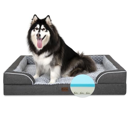 Casa Paw XXL-Hundebett aus Memory-Schaumstoff mit Nackenrollen, wasserdichtes Hundebett aus Memory-Schaum, waschbarem Bezug und rutschfester Unterseite aus Schaumstoff (Größe XXL, Dunkelgrau) von Casa Paw