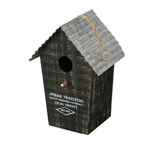 CasaJame Vogelhaus mit Zinkdach, handgefertigtes Holz, urbanes Design, Nistkasten für Garten und Balkon, schwarz, 15x12x22cm von CasaJame