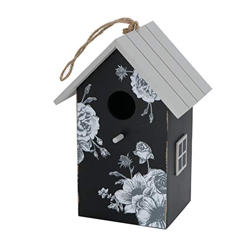 CasaJame Holz Vogelhaus für Balkon und Garten, Nistkasten, Haus für Vögel, Vogelhäuschen, schwarz mit Rosenmotiv 15x12x22cm von CasaJame