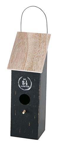 CasaJame Holz Vogelhaus für Balkon und Garten, Nistkasten, Haus für Vögel, Vogelhäuschen, schwarz mit Stempeldruck 10x10x30cm von CasaJame