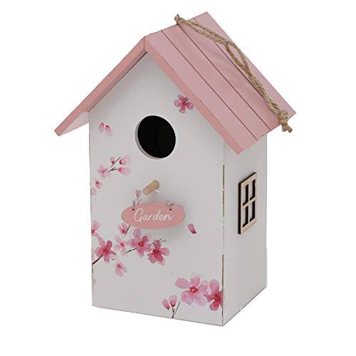 CasaJame Holz Vogelhaus für Balkon und Garten, Nistkasten, Haus für Vögel, Vogelhäuschen, weiß mit Kirschblüten Bemalung 15x12x22cm von CasaJame