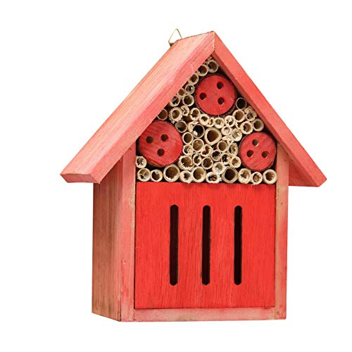 CasaJame Insektenhotel, Bienenhotel aus Holz, rot, 17x8x20cm, wetterfest, mit Röhren und Schlitzen, für Garten & Wildlife von CasaJame