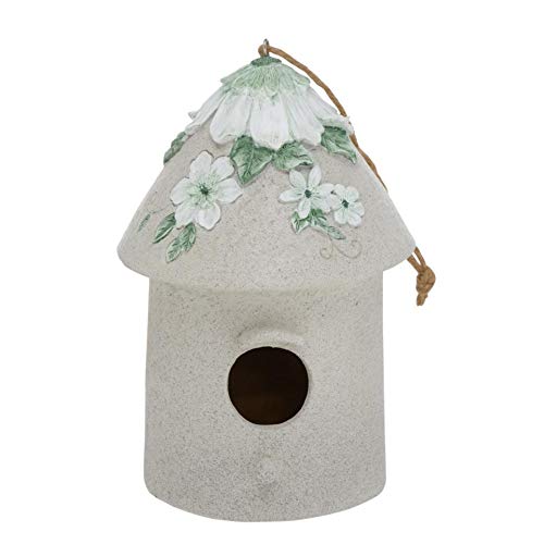 CasaJame Vogelhaus für Balkon und Garten, Nistkasten, Haus für Vögel, Vogelhäuschen, grau Blumen Deko,aus Kunstharz, H20cm D14cm von CasaJame