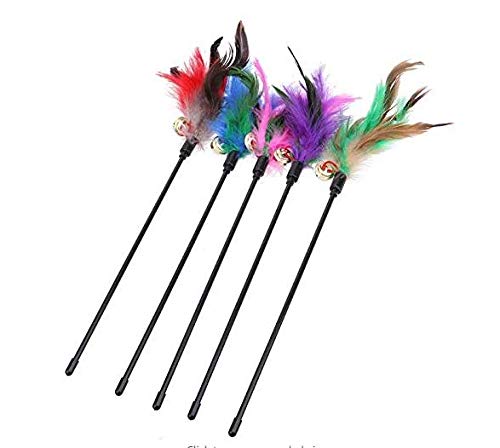 Casecover 5pcs Katzenspielzeug Haustiere Artikel 60cm Haustier-Spielzeug Lustige Katze Stock Mit Kleinen Bell + Mixed Feathers Spielangel Kitten (gelegentliche Farbe) von Casecover