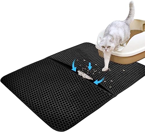 You Katzenstreu Matte,45 x 65CM Katzenmatte,Waben Doppelschicht Design,Wasserdichtes Urinbeständiges Material,Einfach zu Reinigen (Schwarz) von Caseeto