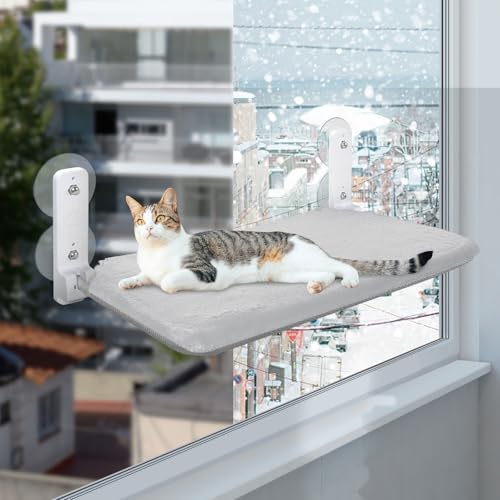 Casgee Fensterliege für Katzen 60×30cm, Katzen Hängematte mit Stabil Saugnäpfe, Katzen Fensterliege, Klappbar Katzenbett Fenster, Fensterbank Katzenliege Bis zu 20kg Katzen Hängematte Fenster, Grau von Casgee