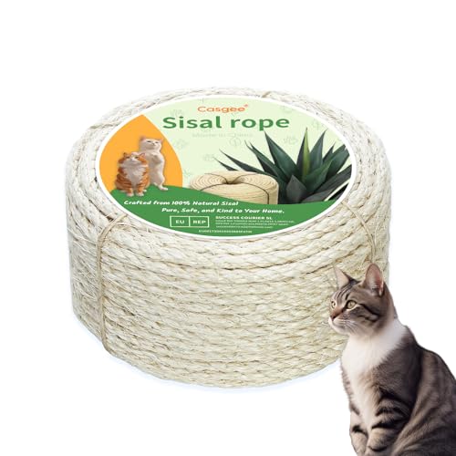 Casgee Sisalseil für Kratzbaum 8mm x 30m, Natur Sisal Seil, Seil für Kratzbaum, Sisal Kratzbaum Ersatz für Katzen, Kratzbaum Seil, Sisal Schnur für Kratzbaum Ersatz, Dekorieren von Häusern Weiß von Casgee