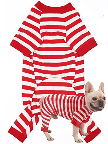 Hunde-Pyjama für große Hunde, Baumwolle, Thermo-Hunde-Pyjama, Overall mit Beinen, Weihnachten, Welpenkleidung, gestreifter Einteiler, Hundeanzug für kleine, mittelgroße und große Hunde, Rot / Weiß, von Caslfuca