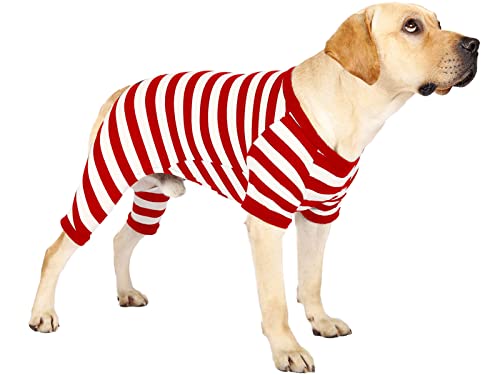 Hundepyjama für große Hunde, Baumwolle Thermo Hund Pjs Jumpsuit Hundekleider mit Abdeckung Beinen Weihnachten Welpen Kleidung, Gestreifter Einteiler Hundeanzug für Kleine Mittlere Große Hunde von Caslfuca