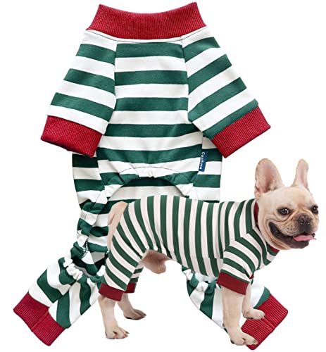 Hundepyjama für große Hunde, Baumwolle Thermo Hund Pjs Jumpsuit mit Abdeckung Beinen Welpenkleidung, Gestreifter Einteiler Hundeanzug für kleine, mittelgroße und große Hunde von Caslfuca