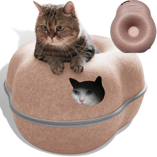 Katzentunnelbett, Katzenhaus für Hauskatzen, mittelgroß, Donut-Höhlenhaus bis zu 10 kg, geräumig für 2 Kätzchen (Braun) von CassieDonnie