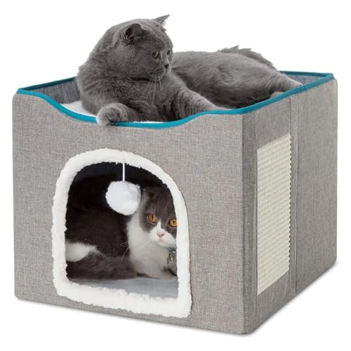 Casstad Großes Katzenbett mit Ballaufhängung und Kratzunterlage. Doppellagiges, Faltbares Katzenbett für Hauskatzen, die das Ganze Jahr über Schlafen,B von Casstad