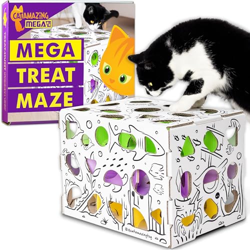 Cat Amazing Mega - Cat Treat Puzzle Box - Interaktives Leckerlabyrinth - Katzenpuzzle Feeder - Leckerli-Box für Indoor-Katzen - Anreicherung Futter Spielzeug - Bestes Katzenspielzeug Aller Zeiten! von Cat Amazing