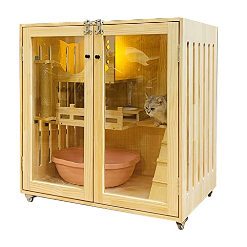 Häuser Katzenhaus Aus Holz Katzenvitrine Großes Katzenhaus Aus Holz Mit Katzenklettergerüst Katzenbett Katzenzuchtkäfig (Color : Wood Color, Size : 90x60x90cm) von Cat Cave