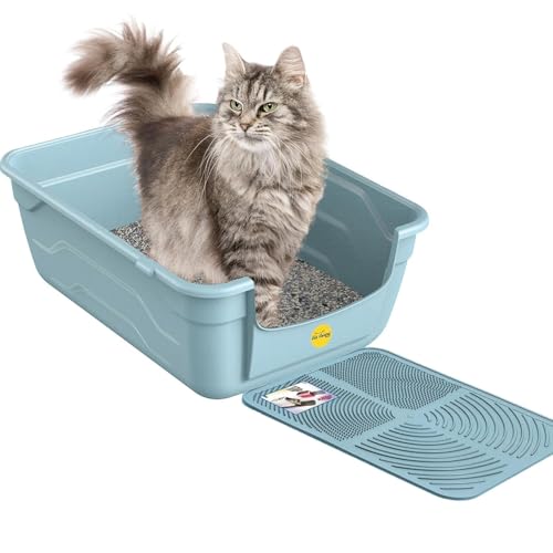 Cat Centre Katzenklo Offen Mit Hohem Rand Katzentoilette Ohne Deckel Mit Blauer Katzenstreu Matte Blau L 50 x 38,5 cm von Cat Centre