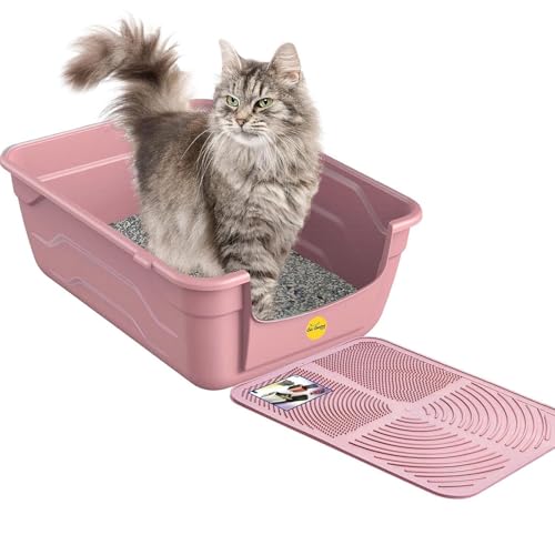 Cat Centre Katzenklo Offen Mit Hohem Rand Katzentoilette Ohne Deckel Mit Creme Katzenstreu Matte Rosa L 50 x 38,5 cm von Cat Centre