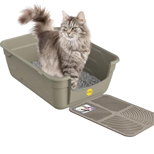 Cat Centre Katzenklo Offen Mit Hohem Rand Katzentoilette Ohne Deckel Mit Grauer Katzenstreu Matte Grau L 50 x 38,5 cm von Cat Centre