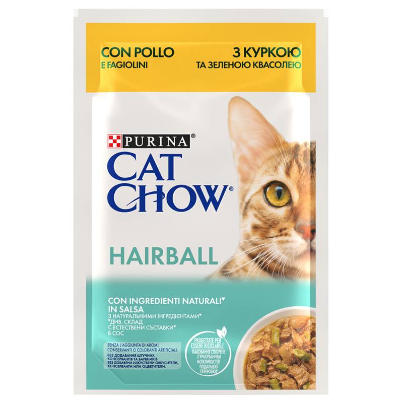 Sparpaket Cat Chow 52 x 85 g - Hairball Huhn & grüne Bohnen von Cat Chow