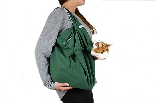 Cat-in-the-Bag Cozy Comfort Tragetasche – Große grüne Katzentragetasche, Katzenhalter zum Schneiden von Nägeln und Katzentragetasche für Tierarztbesuche, Medikamentenverwaltung, Zahnpflege und Reisen von Cat-in-the-bag