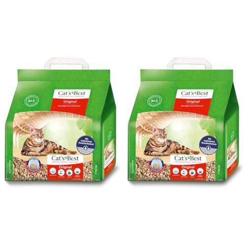 Cat's Best Original Katzenstreu, 100% pflanzliche Katzen Klumpstreu mit maximaler Saugkraft – bekämpft Gerüche natürlich aktiv, 2,1 kg/5 l (Packung mit 2) von Cat's Best