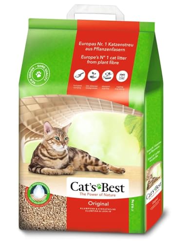 Cat’s Best Original Katzenstreu, 100% pflanzliches Katzenklumpstreu mit maximaler Saugfähigkeit – bekämpft Gerüche natürlich und aktiv, 8,6 kg/20 l (Verpackung kann variieren) von Cat's Best