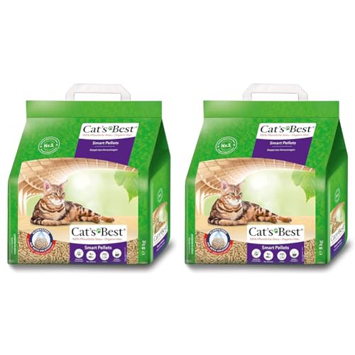 Cat's Best Smart Pellets, 100% pflanzliche Katzenstreu, Innovative Klumpstreu für Katzen aus antihaftenden Aktiv-Holzfasern – stoppt das Heraustragen, 5 kg/ 10 l (Packung mit 2) von Cat's Best