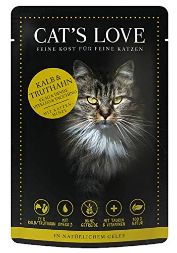 Cat´s Love Katzenfutter Nassfutter Mix Kalb & Truthahn mit Katzenminze und Leinöl (Kalb & Truthahn, 12 x 85g) von Cat's Love Mix