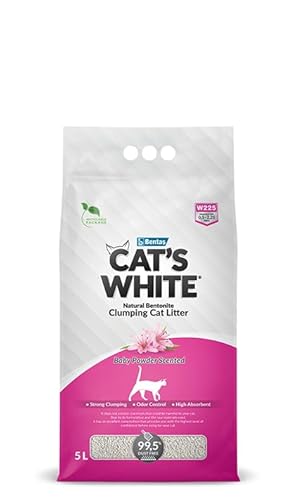 Cat's White Baby Powder Scented Klumpstreu mit Talkumduft für Katzen und Katzenstreu, Geruchsfänger für Katzen und Kätzchen, 5 l von Cat's White