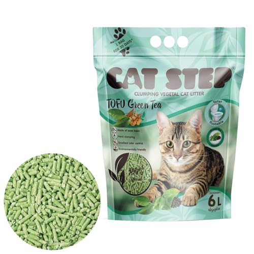 Cat Step Tofu Grüner Tee Katzenstreu - Umweltfreundlich, Nicht Klumpend, Biologisch Abbaubar, Geruchskontrolle, Chemiefrei, 2,7 kg von Cat step