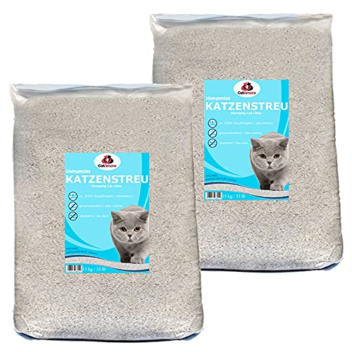 CatAmore 2 x 15 kg Katzenstreu Klumpstreu mit Babypuderduft staubarm von CatAmore