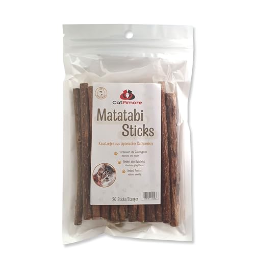 CatAmore 20x Matatabi Sticks für Katzen Zahnpflege Natur aus Matatabi Holz gegen Mundgeruch Katzenspielzeug Zahnreinigung Kauspielzeug von CatAmore