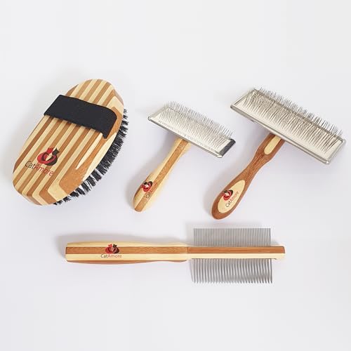 CatAmore 4tlg. Katzenpflegeset Fellbürste Fellkamm Katzenkamm Katzenbürste Grooming Set Tierpflege Katzenpflege Katze von CatAmore