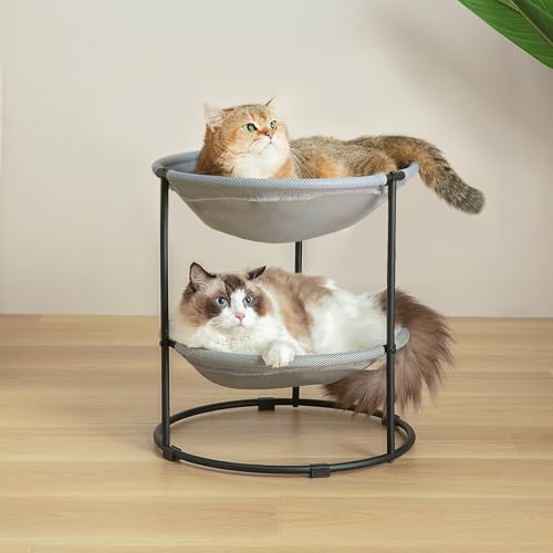 Doppel-Katzenbett, Katzenbetten für Indoor-Katzen, 2-lagig, erhöhtes Katzenbett, atmungsaktives Katzenbett und Möbel, 45,7 x φ41,9 cm, Outdoor-Katzenbett mit zwei waschbaren Bezügen von CatAve