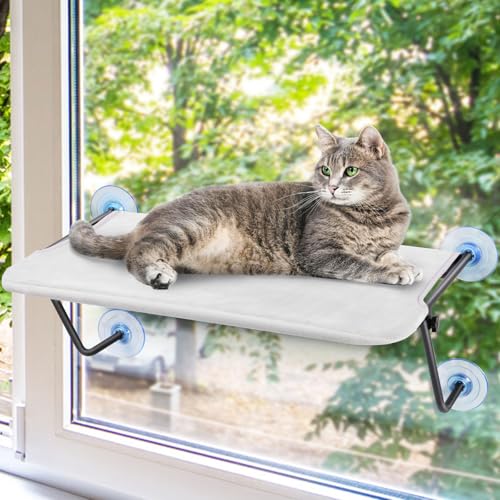 Kabellose Katzenfensterstange, Katzenbetten für den Innenbereich, Katzenhängematte für Wand mit 4 starken Saugnäpfen, Metallrahmen, Katzenfensterhängematte für große Katzen, zum Sonnenbaden, von CatAve