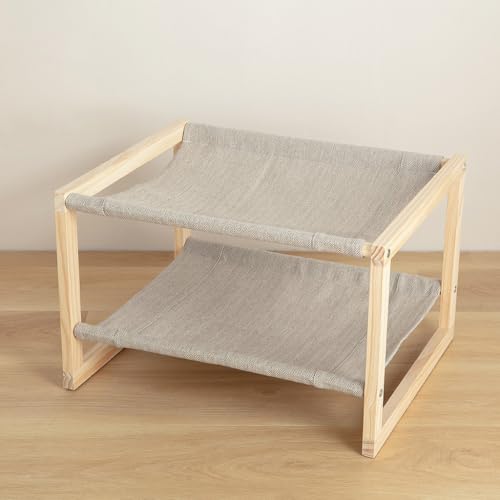 Katzenhängematte aus Holz, große Katzenbetten für Indoor-Katzen, Doppel-Katzenbett, 2-stöckiges erhöhtes Katzenbett mit atmungsaktiven und waschbaren Bezügen, 50,8 x 41,5 x 33 cm von CatAve