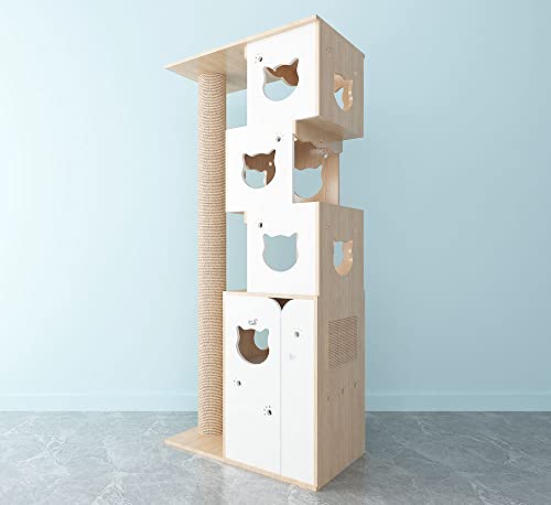 CatS Design 2 in 1 Kratzbaum & Katzentoilette Eiche-Weiß/Kratzbaum Edel/Kratzbaum Grosse Katzen stabil/Inkl. Katzenklo Schrank von CatS