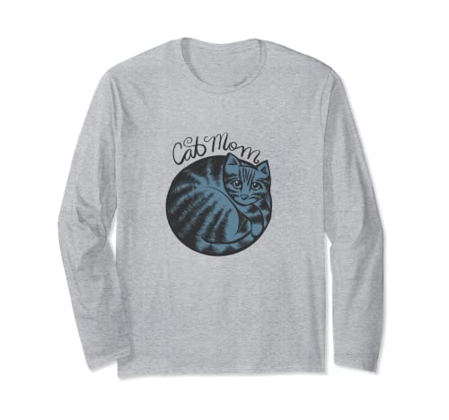 Cat Mom Retro Blue Cat Art Long Sleeve T-Shirt von Caterpillar