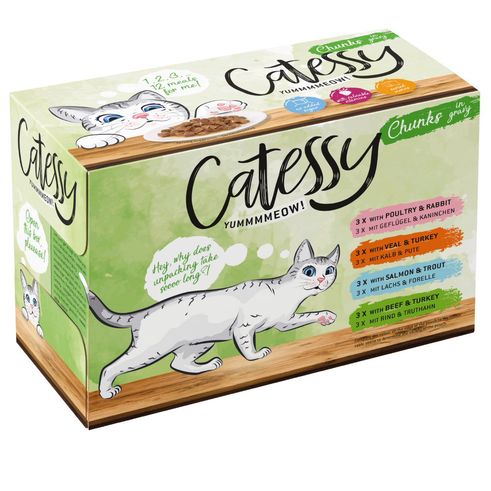 12 x 100 g Catessy Häppchen in Sauce oder Gelee Mix zum Probierpreis! - Häppchen in Sauce (4 Sorten) von Catessy