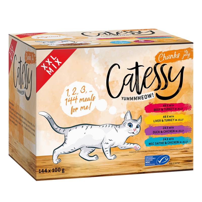 144 x 100 g Catessy Häppchen in Sauce oder Gelee zum Sonderpreis! - 4 Sorten Häppchen in Sauce von Catessy