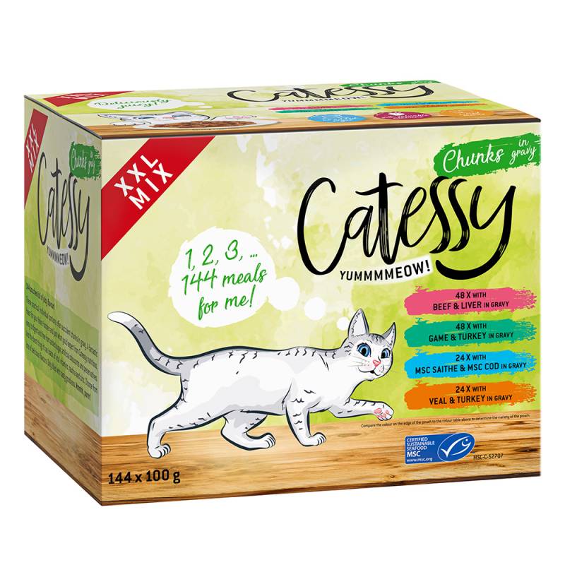 144 x 100 g Catessy Häppchen in Sauce oder Gelee zum Sonderpreis! - 4 Sorten Häppchen in Sauce von Catessy