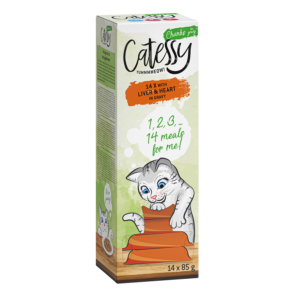 Catessy Häppchen in Sauce Schälchen 14 x 85 g 2 + 1 GRATIS! - mit Leber & Herz von Catessy