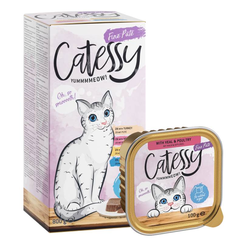 Mixpaket Catessy Schälchen 8 x 100 g Pastete 1 (Geflügel/Leber, Kalb/Geflügel, Krabbe, Pute) von Catessy