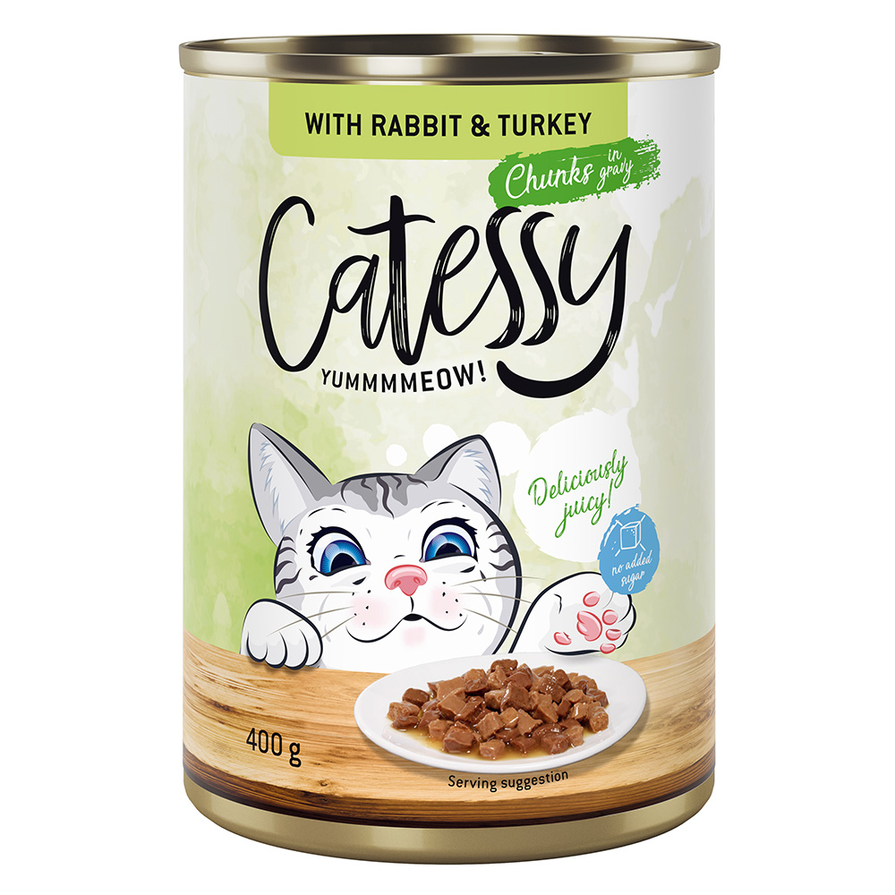 Sparpaket Catessy Häppchen in Sauce oder Gelee 48 x 400 g - mit Kaninchen und Truthahn in Sauce von Catessy