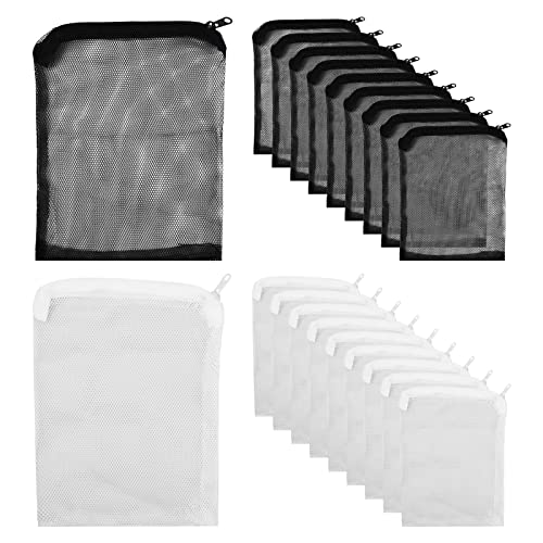 20 Pcs Aquarium Filterbeutel Fine, Aquarien Netzbeutel mit Reißverschluss 15x20cm, Netz Filtersack mit Hohem Durchfluss, Netzfilterbeutel Wiederverwendbare für Aktivkohle Keramikring, Weiß und Schwarz von Catime