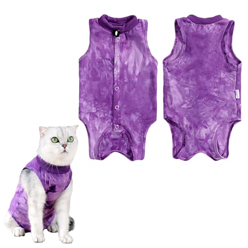 Katzenbody Nach Op Kastration Katze, Cat Chirurgischer Erholungsanzug, Katzen Kleidung Anti-leckende, Recovery Suit Katze Medizinischer Katzenanzug, Kegel E Halsband Alternative (Lila, L) von Catime