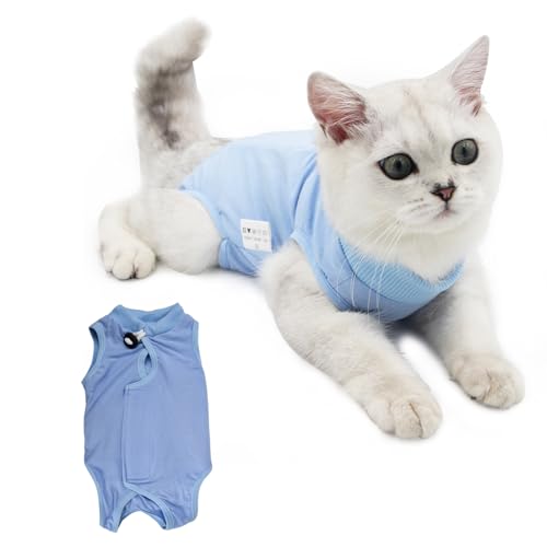 Recovery Suit Katze, Katzenbody Nach Op, Kegel E Halsband Alternative, Haustiere Chirurgie Suits, Welpenschutzkleidung, Cat Chirurgischer Erholungsanzug für Bauchwunden oder Hautkrankheiten (L, Blau) von Catime