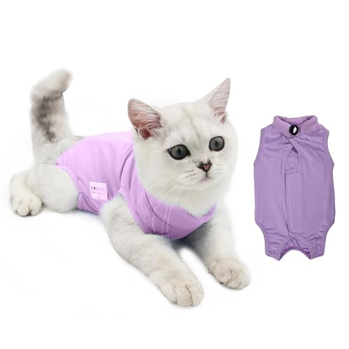 Recovery Suit Katze, Katzenbody Nach Op, Kegel E Halsband Alternative, Haustiere Chirurgie Suits, Welpenschutzkleidung, Cat Chirurgischer Erholungsanzug für Bauchwunden oder Hautkrankheiten (M, lila) von Catime