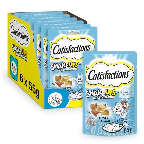 Catisfactions Snack für Katzen, Shake Ups Multivitamins Banquet mit Meeresfrüchten, 6 Packungen à 55 g von Catisfactions