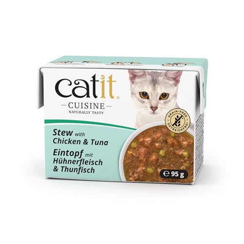 Catit Cuisine - Premium Nassfutter für Katzen - Eintopf mit Hühnerfleisch und Thunfisch, Ergänzungsfuttermittel, 95g, getreidefrei, hoher Fleischanteil von Catit